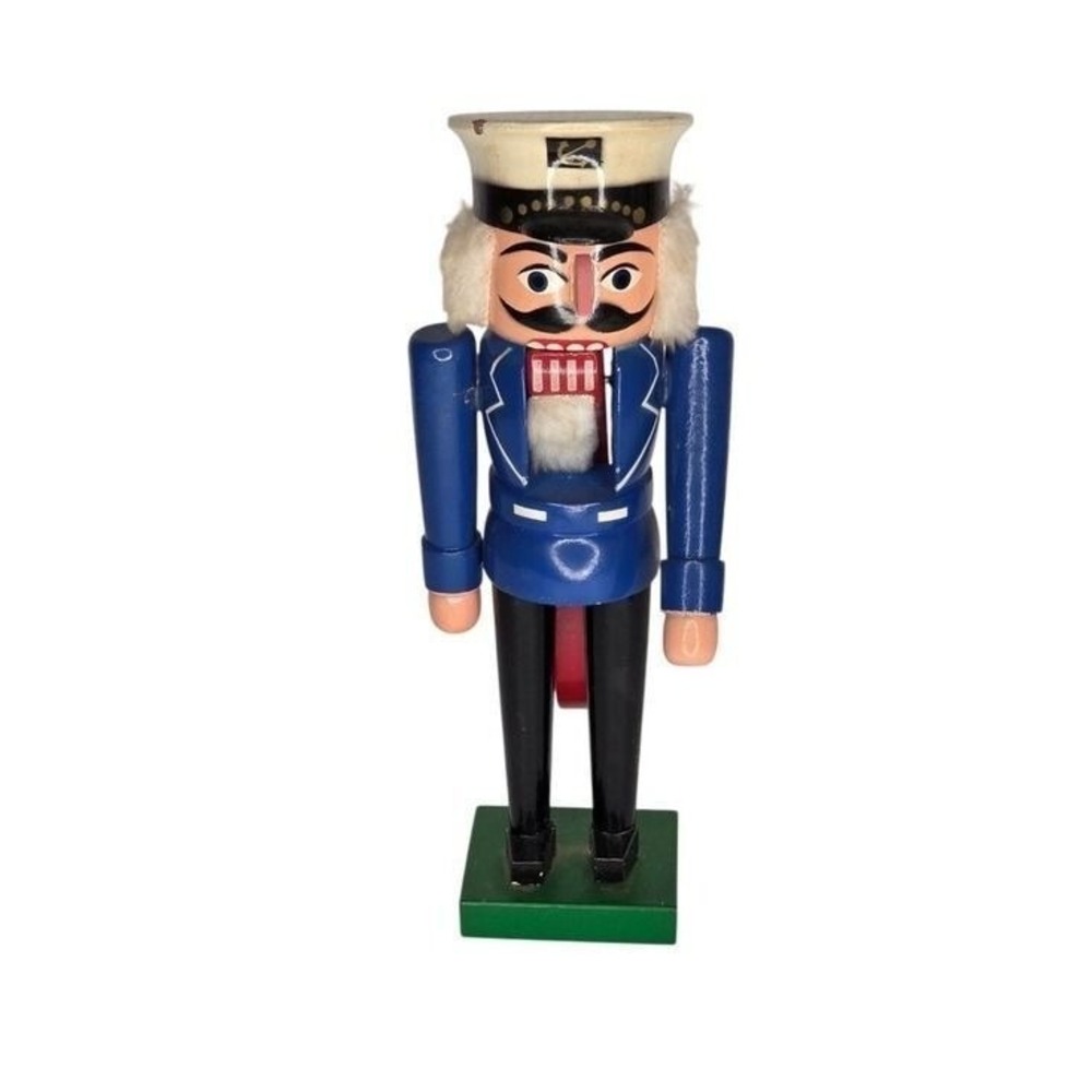Vintage Blue Wooden Sailor Nutcracker Soldier Made In Taiwan